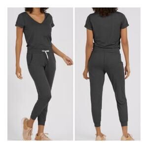 Vuori All Day Jumpsuit Charcoal Short-Sleeve Drawstring Waist Comfy Lounge Large